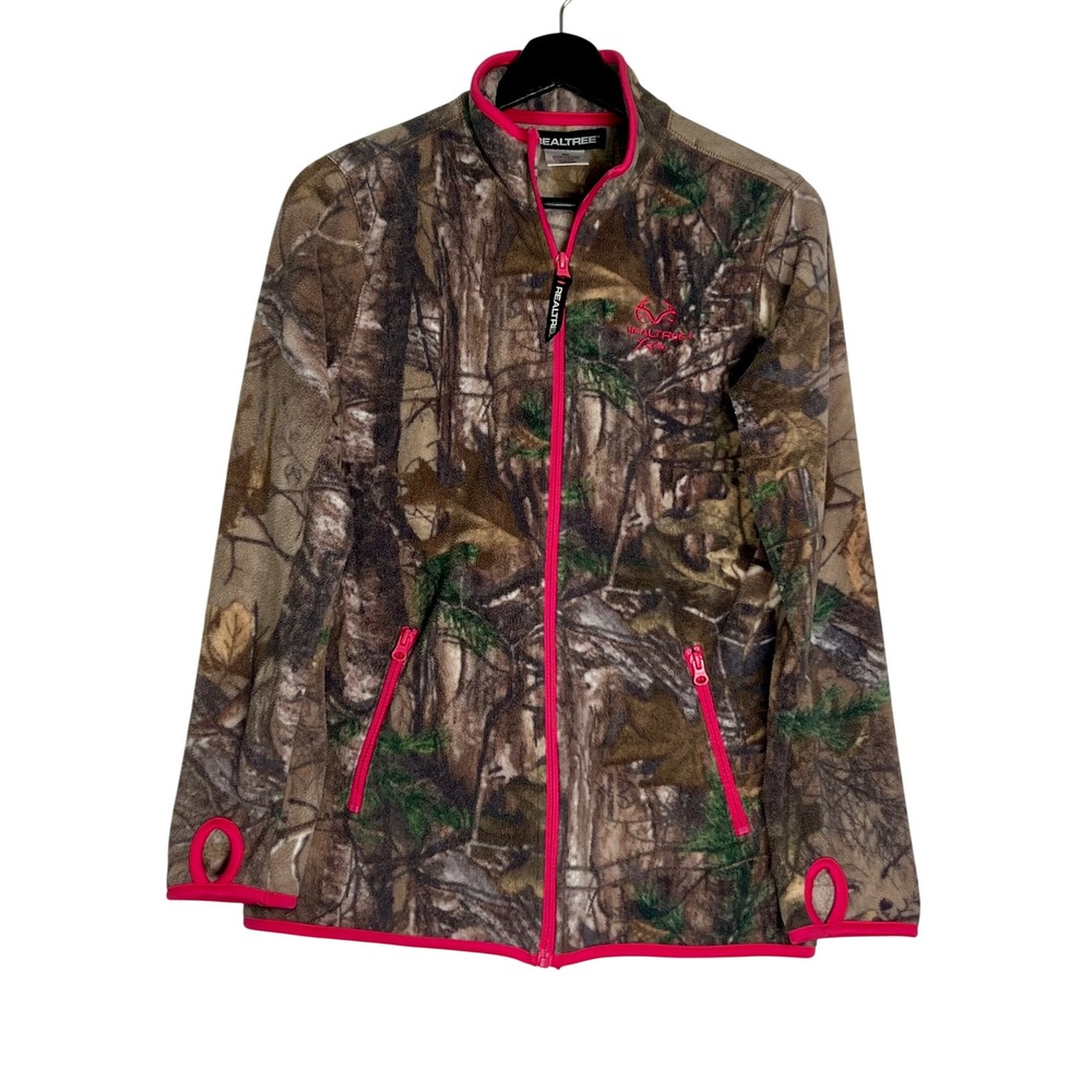 Realtree Women Small Camo Full Zip Fleece Jacket Pink Trim Thumbholes